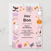 Pink Hey Boo Niedlich Ghost Halloween 5. Geburtsta Einladung (Vorderseite)