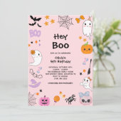 Pink Hey Boo Niedlich Ghost Halloween 5. Geburtsta Einladung (Stehend Vorderseite)