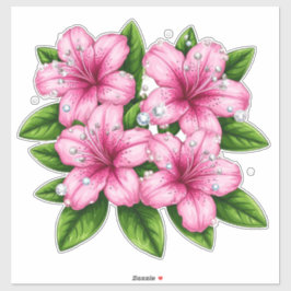 Pink Hibiscus Bouquet With Green Leaves Aufkleber
