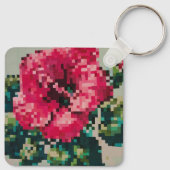Pink hibiscus flower in pixel art schlüsselanhänger (Rückseite)