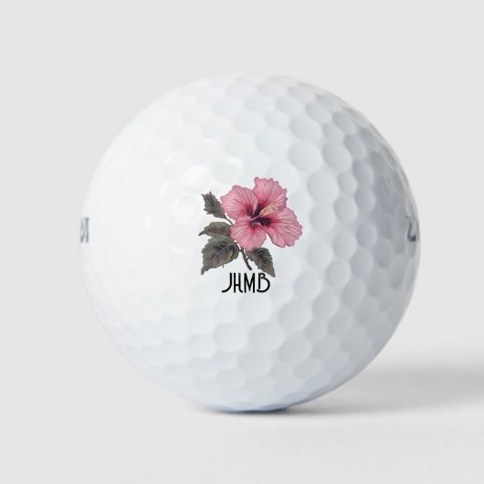 Pink Hibiscus Tropical Flower Monogram Art Golfball (Vorderseite)