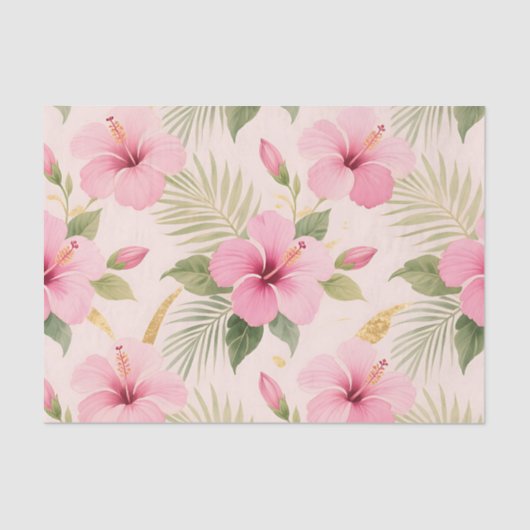 Pink Hibiscus Tropical Seamless Pattern Seidenpapier (Vorderseite)