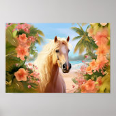 Pink Hibisken Beach Palomino Pferdeposter Poster (Vorne)