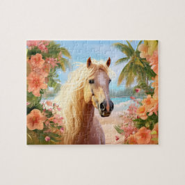 Pink Hibisken Beach Palomino Pferdepuzzle Puzzle