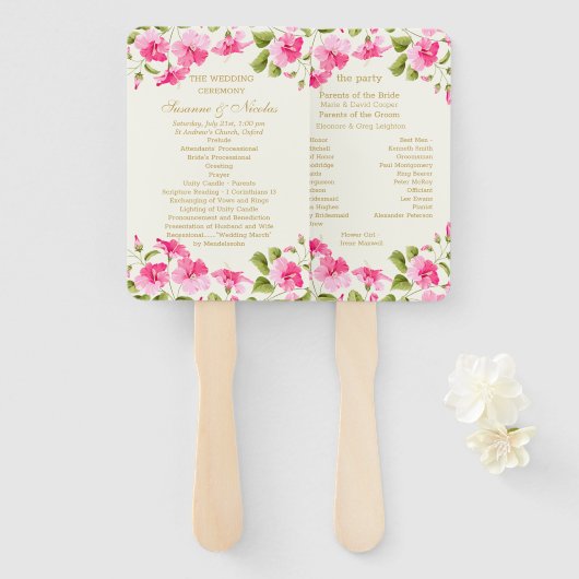 Pink Hibiskus Hochzeitsprogramm Fächer (Vorne und Hinten)