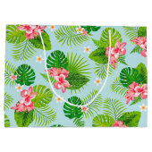 Pink Hibiskus Palm Geschenktasche Große Geschenktüte (Rückseite)