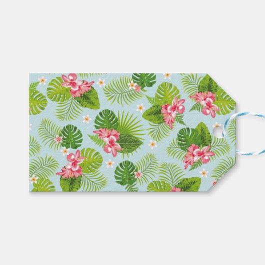 Pink Hibiskus Palm Gift Tag Geschenkanhänger (Vorderseite (Horizontal))