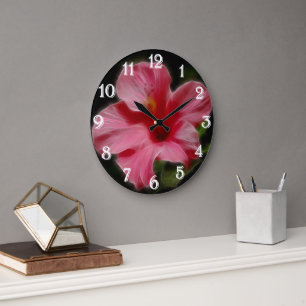 Pink-Hibiskus-Wandklemme Große Wanduhr