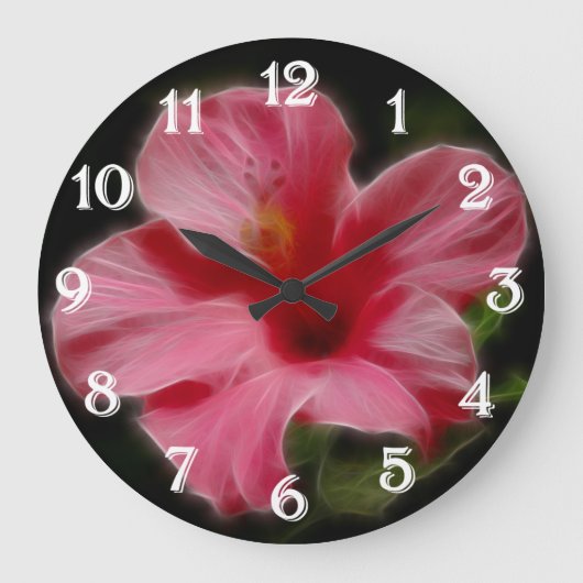 Pink-Hibiskus-Wandklemme Große Wanduhr (Vorderseite)