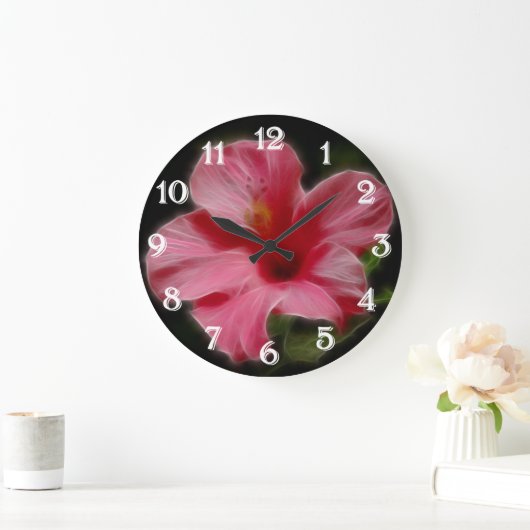 Pink-Hibiskus-Wandklemme Große Wanduhr (Zuhause)