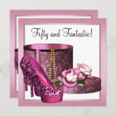Pink High Heel Schuhe Frauen Leopard 50. Geburtsta Einladung (Vorne/Hinten)