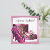 Pink High Heel Schuhe Frauen Leopard 50. Geburtsta Einladung (Stehend Vorderseite)