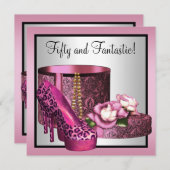 Pink High Heel Schuhe Frauen Leopard 50. Geburtsta Einladung (Vorne/Hinten)