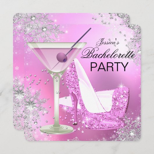 Pink High Heel Schuhe Junggeselinnen-Abschied Einl Einladung (Vorne/Hinten)