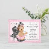 Pink High Heel Shoe Tutu Pearl Baby Dusche Einladung (Stehend Vorderseite)