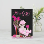 Pink High Heel Shoel Babydusche Einladung (Stehend Vorderseite)