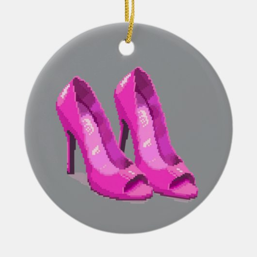 Pink High Heels 64-Bit Pixel Art Style Ornament (Vorne)