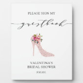 Pink High Heels Brautparty Gästebuch-Zeichen Fotoplatte (Vorderseite)