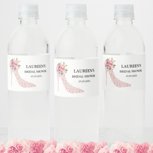 Pink High Heels Bridal Shower Wasserflaschenetikett