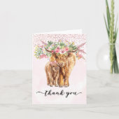 Pink Highland Cow Baby Dusche Danke Karte (Vorderseite)