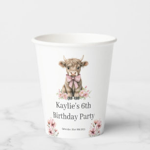 Pink Highland Cow Geburtstagspartei Pappbecher