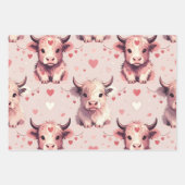 Pink Highland Cow Valentine Hearts Roses Geschenkpapier Set (Vorderseite 3)