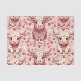 Pink Highland Cow Valentine Hearts Roses Seidenpapier