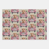 Pink Highland Cow Xmas Girly Fluffy Kuh in Lkw Geschenkpapier Set (Vorderseite)