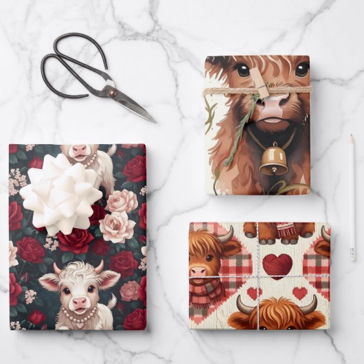 Pink Highland Cow Yarn Rose Knitter Geschenkpapier Set (Vorderseite)