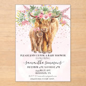 Pink Highland Kuh Floral Baby Dusche Acryleinladungen (Vorderseite)