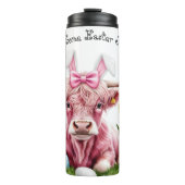 Pink Highland Kuh Oster - Frühlingsblüten und Eier Thermosbecher (Vorderseite)