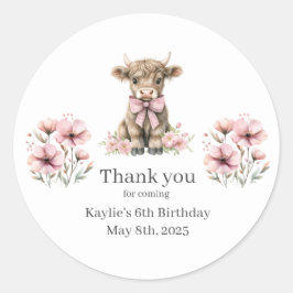 Pink Highland Kuw Geburtstagsparty Danke Aufkleber