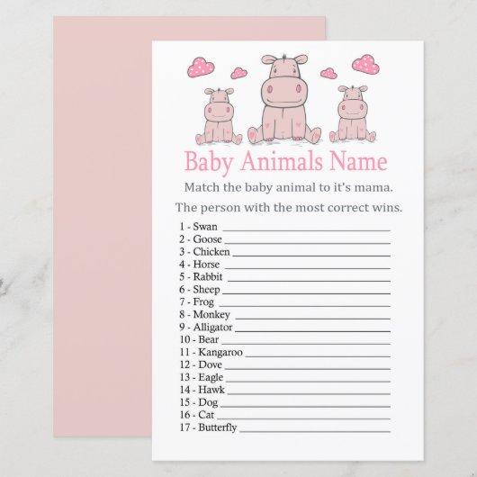 Pink Hippo Baby Animals Name Spiel (Vorne/Hinten)