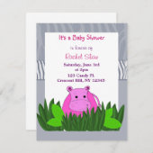 Pink Hippo Kinderdusche Einladung (Vorne/Hinten)