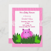 Pink Hippo Kinderdusche Einladung (Vorne/Hinten)