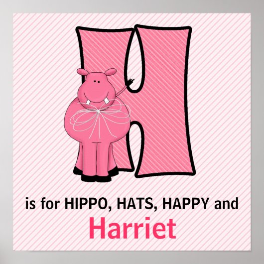 Pink Hippo Mit Monogramm Letter H Baby Room Poster (Vorne)