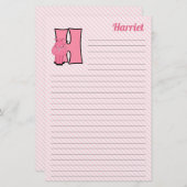 Pink Hippo Mongrammatier Letter H Lined Briefpapier (Vorne/Hinten)