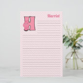 Pink Hippo Mongrammatier Letter H Lined Briefpapier (Stehend Vorderseite)