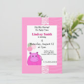 Pink Hippo Party Einladung (Stehend Vorderseite)