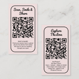 Pink Hochzeitsfoto-Sharing Capture Love QR-Code  Visitenkarte
