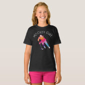 Pink Hockey Girl Player Wasserfarbe Dunkler T - Sh T-Shirt (Vorne ganz)