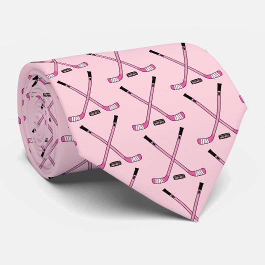 Pink Hockey Sticks und Puck Krawatte (Gerollt)