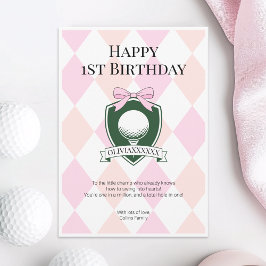 Pink Hole in One Girl Golf Happy 1. Geburtstag Karte