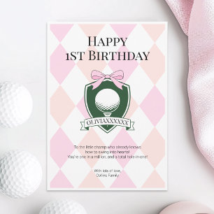 Pink Hole in One Girl Golf Happy 1. Geburtstag Karte