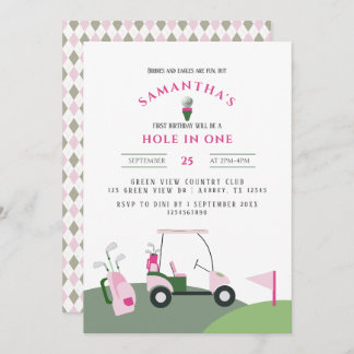 Pink Hole in One Golf 1. Geburtstag Par-T Einladung
