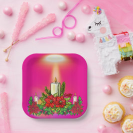 Pink Holiday Candle Paper Plate Pappteller