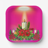 Pink Holiday Candle Paper Plate Pappteller (Vorderseite)