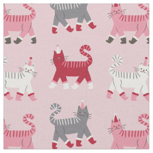 Pink Holiday Cats Stoff