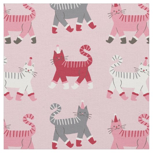 Pink Holiday Cats Stoff (Nahaufnahme)