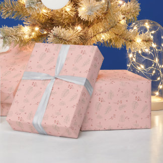 Pink Holiday Greenery Geschenkpapier